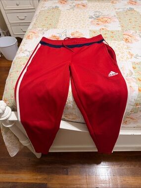 adidas Red Kids Joggers with White Side Stripes